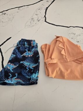Carter Kids Two-Piece Swim Set with Blue Dino Print Shorts & Peach Top Size 4T
